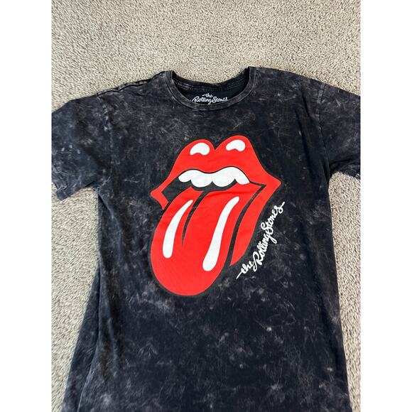 Rolling Stones Shirt Womens Large Black Acid Wash Hot Lips Short Sleeve Rock - Picture 3 of 8